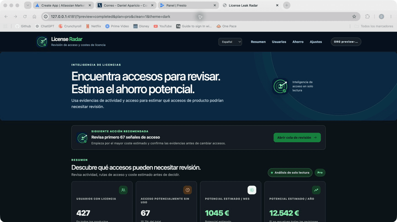 License Radar for Jira interface