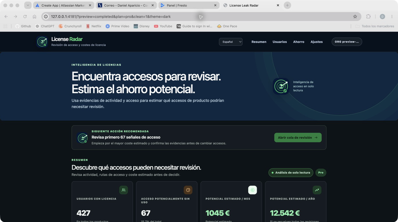 License Radar interface